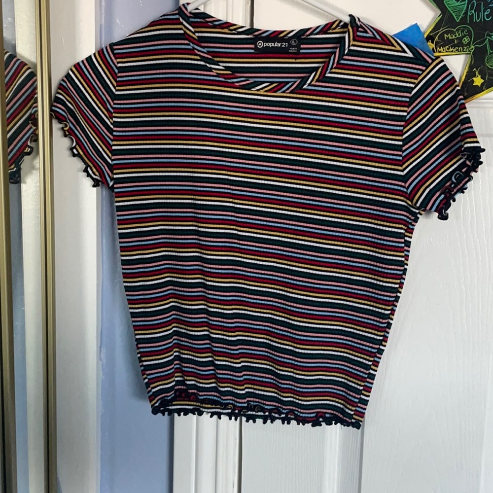 Striped, semi-cropped top tee